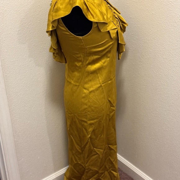 Anthropologie Seen Worn Kept Satin Ruffle Midi Dress Sleeveless Gold Yellow 2 - Picture 5 of 8